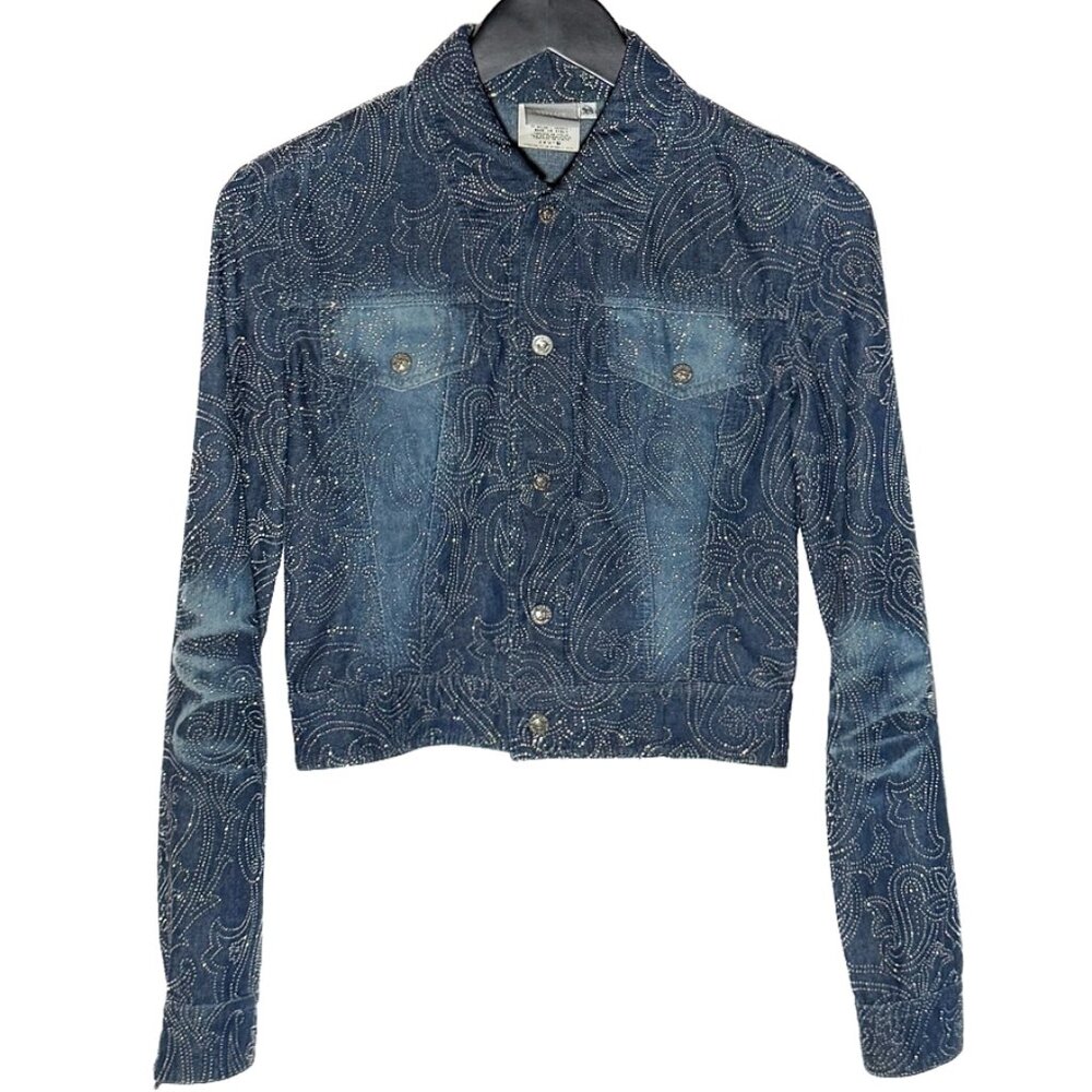 Versace Jeans Couture Paisley Crystal Denim Jacket